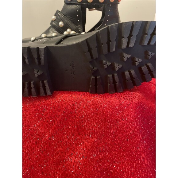 ZARA Women's Black Pearl Buckle Motorcycle Faux Leather Combat Boot Sz 39 US 8.5 - Picture 10 of 11